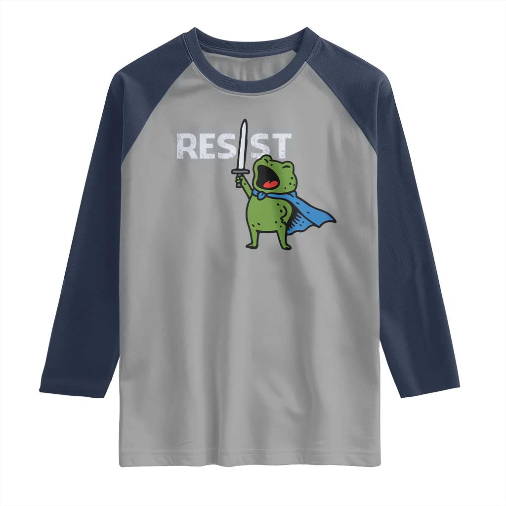 Resist Frog Warrior Raglan Shirt Funny Rebel Meme Gift TS12 Sport Gray Navy Print Your Wear