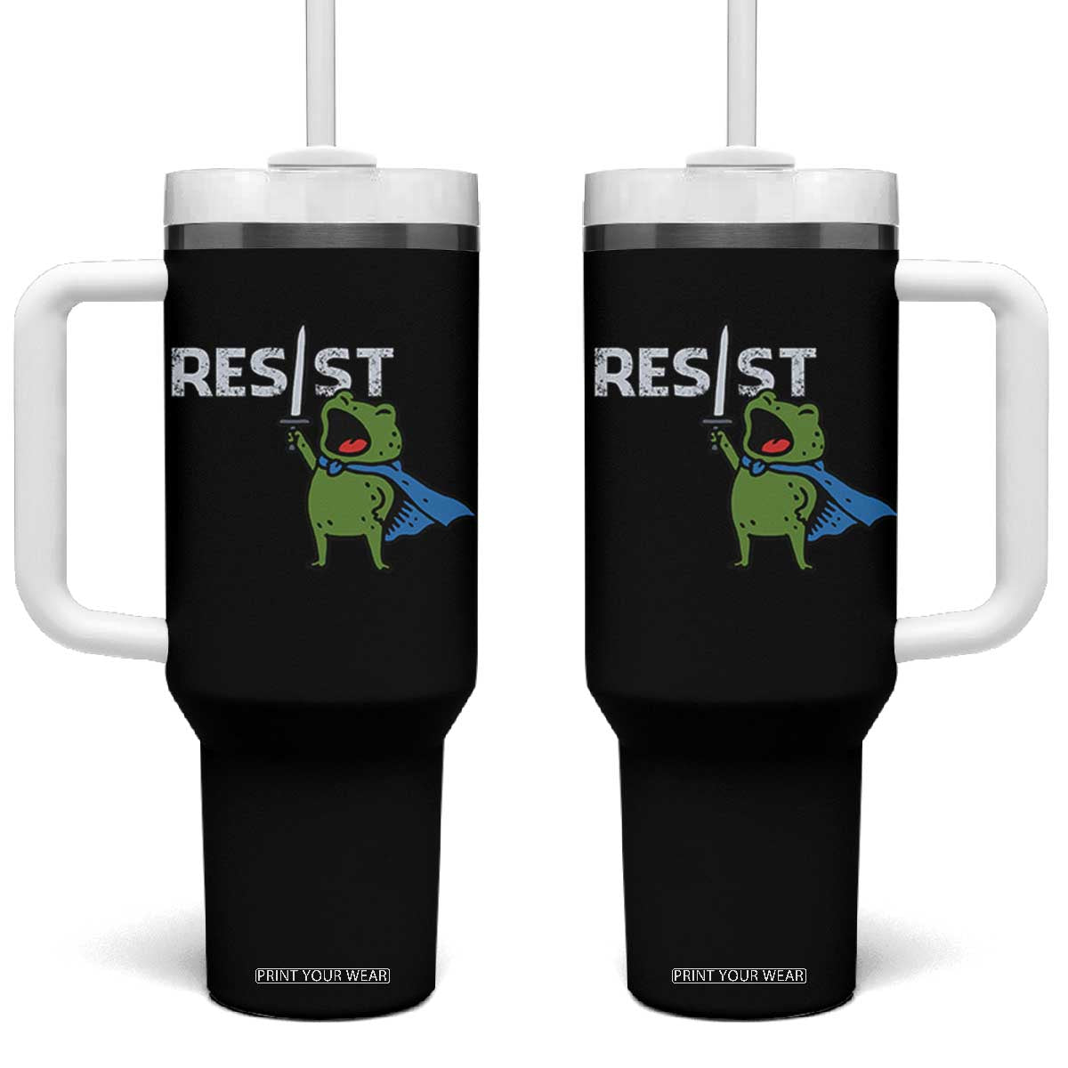 Resist Frog Warrior Tumbler With Handle Funny Rebel Meme Gift - Print Your Wear