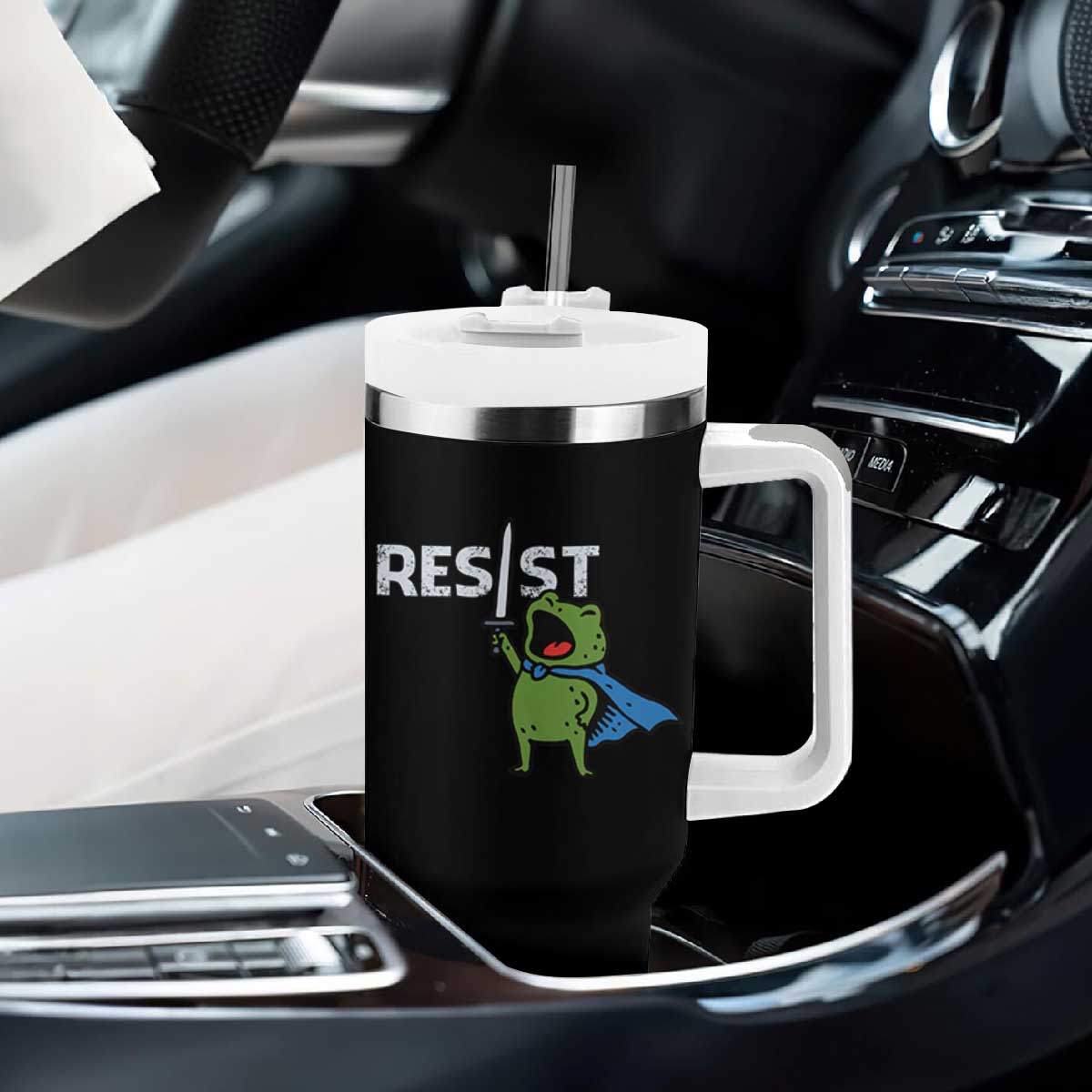 Resist Frog Warrior Tumbler With Handle Funny Rebel Meme Gift TS12 Print Your Wear