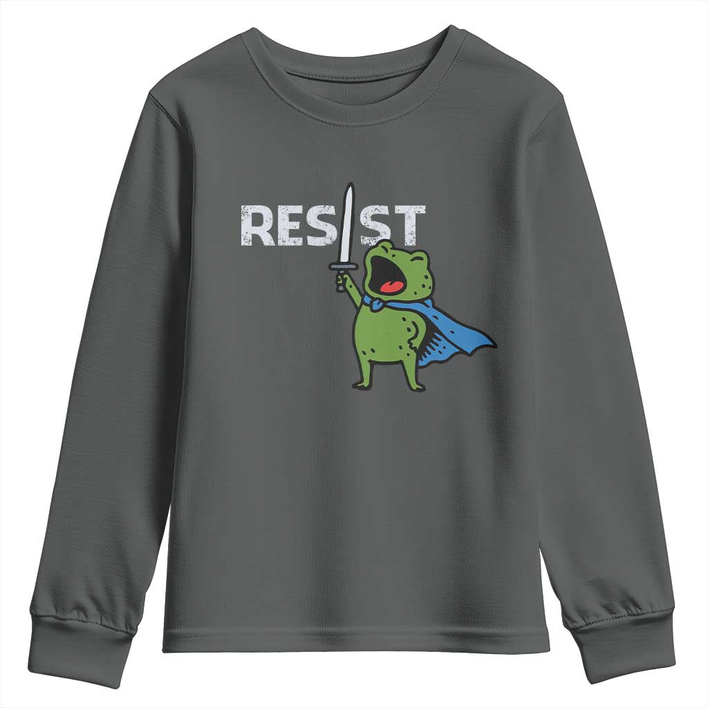 Resist Frog Warrior Youth Sweatshirt Funny Rebel Meme Gift TS12 Dark Heather Print Your Wear