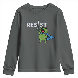 Resist Frog Warrior Youth Sweatshirt Funny Rebel Meme Gift TS12 Dark Heather Print Your Wear