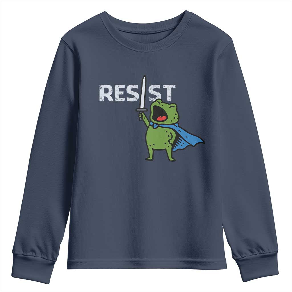 Resist Frog Warrior Youth Sweatshirt Funny Rebel Meme Gift TS12 Navy Print Your Wear