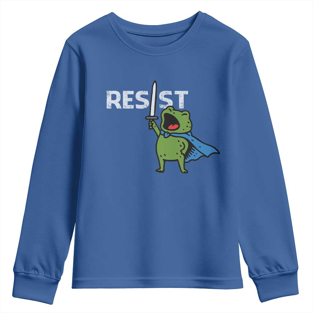 Resist Frog Warrior Youth Sweatshirt Funny Rebel Meme Gift TS12 Royal Blue Print Your Wear