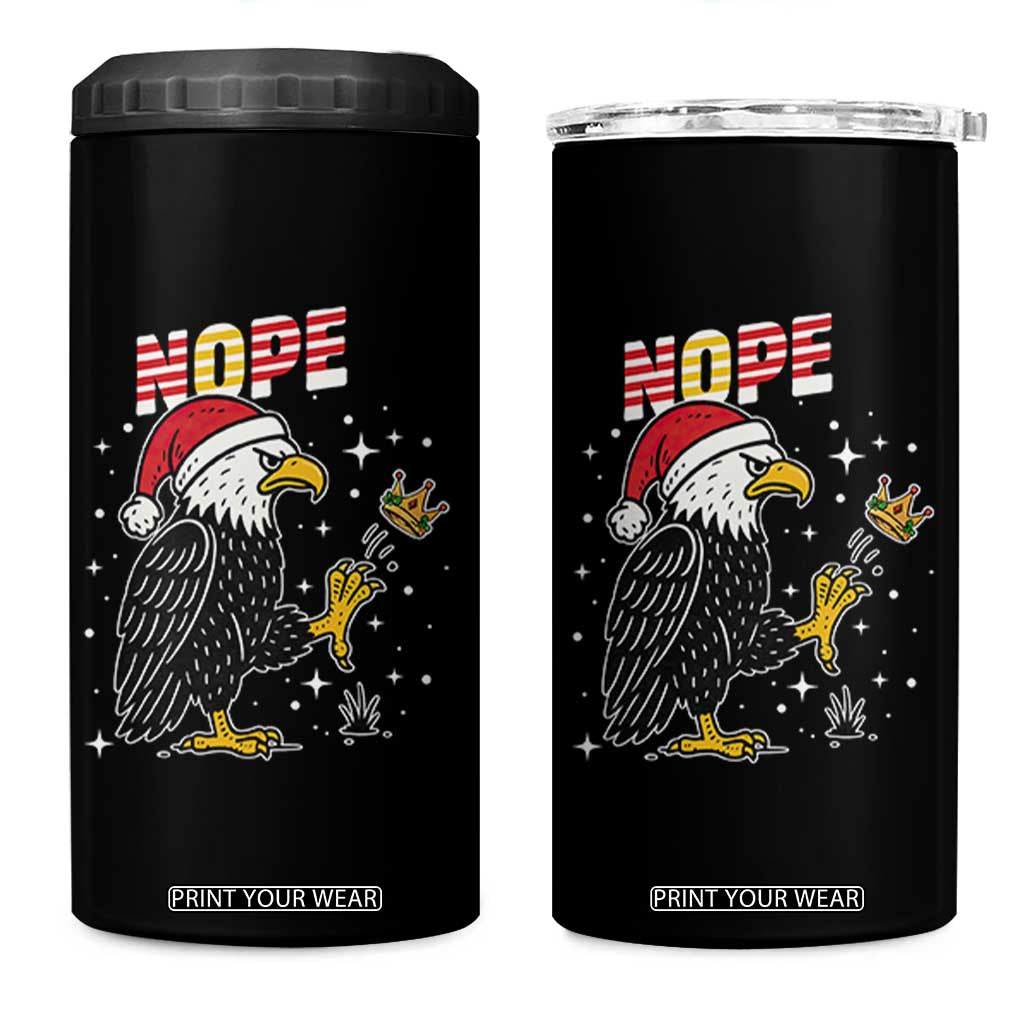 Funny Eagle No Kings In America Christmas 2025 4 in 1 Can Cooler Tumbler TS12 One Size: 16 oz Black Print Your Wear