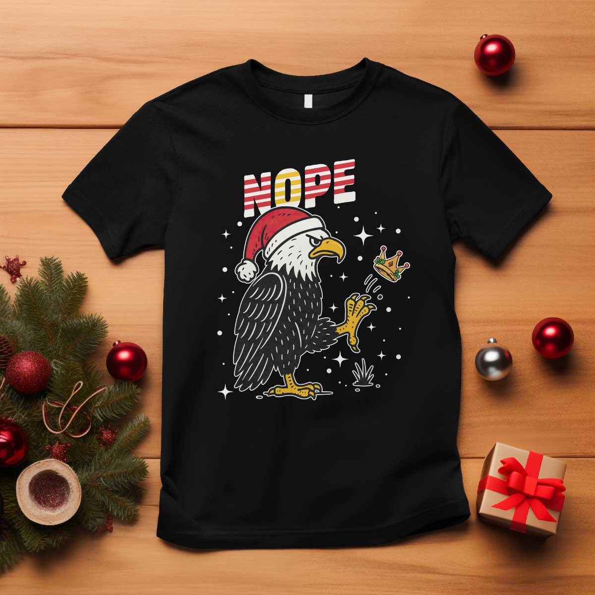 Funny Eagle No Kings In America Christmas 2025 T Shirt TS12 Black Print Your Wear