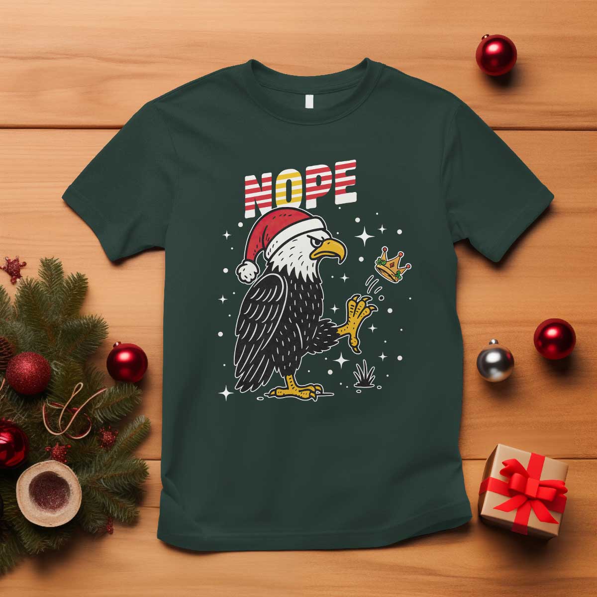 Funny Eagle No Kings In America Christmas 2025 T Shirt TS12 Dark Forest Green Print Your Wear