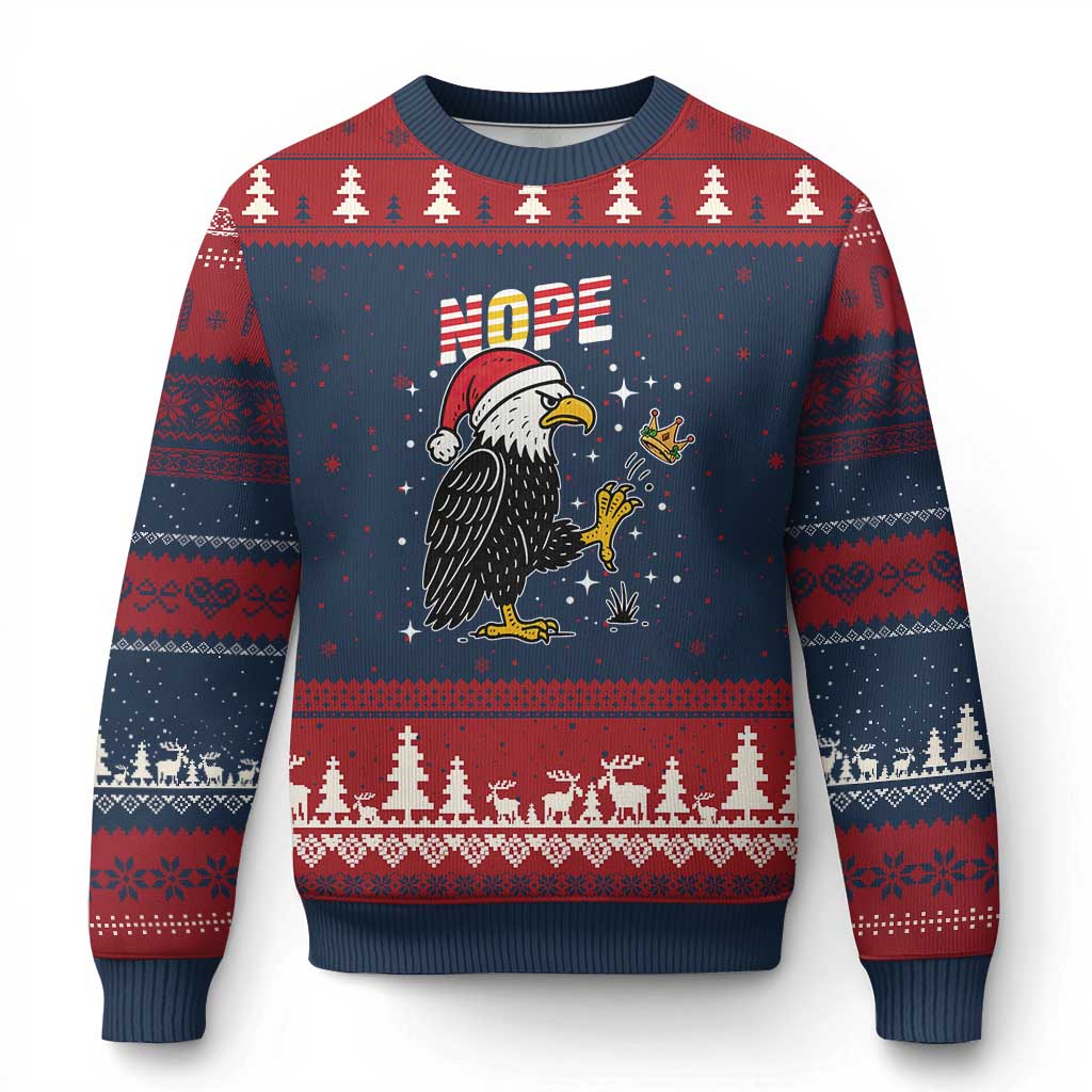 Funny Eagle No Kings In America Xmas 2025 Ugly Christmas Sweater TS12 Navy Red Print Your Wear