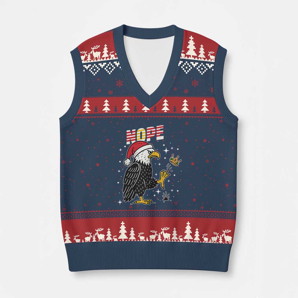 Funny Eagle No Kings In America Xmas 2025 V-Neck Knit Sweater Vest - Print Your Wear