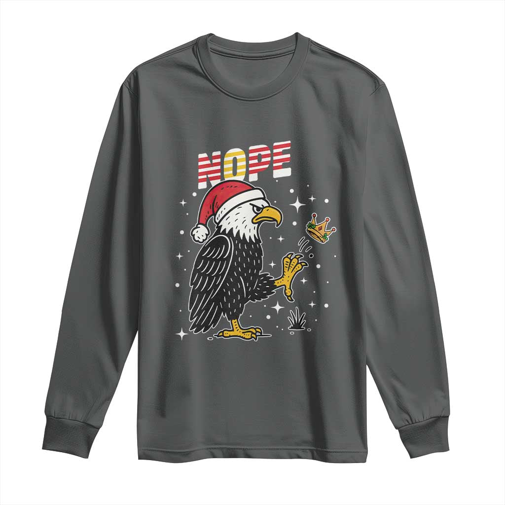 Funny Eagle No Kings In America Christmas 2025 Long Sleeve Shirt TS12 Dark Heather Print Your Wear