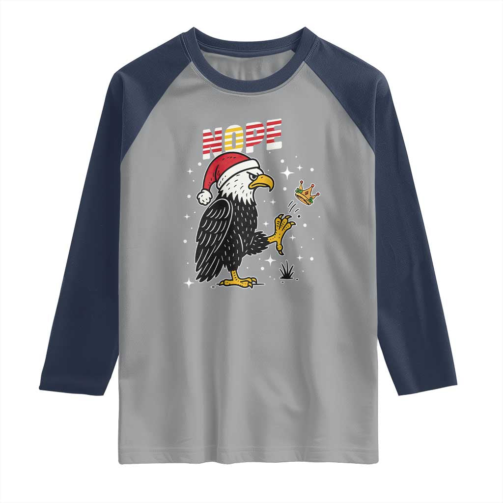 Funny Eagle No Kings In America Christmas 2025 Raglan Shirt TS12 Sport Gray Navy Print Your Wear