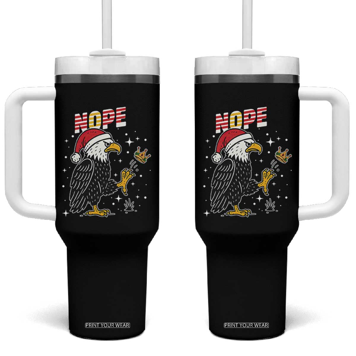 Funny Eagle No Kings In America Christmas 2025 Tumbler With Handle - Print Your Wear