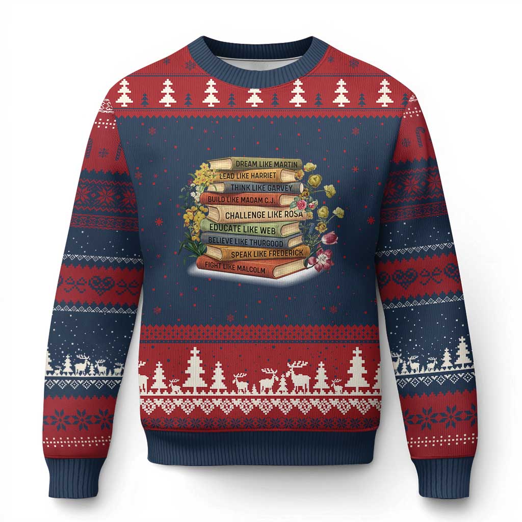 Black History Leaders Book Ugly Christmas Sweater African American Teachers TS12 Navy Red Print Your Wear