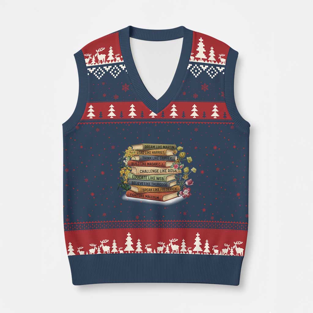 Black History Leaders Book V-Neck Knit Sweater Vest African American Teachers TS12 Navy Red Print Your Wear