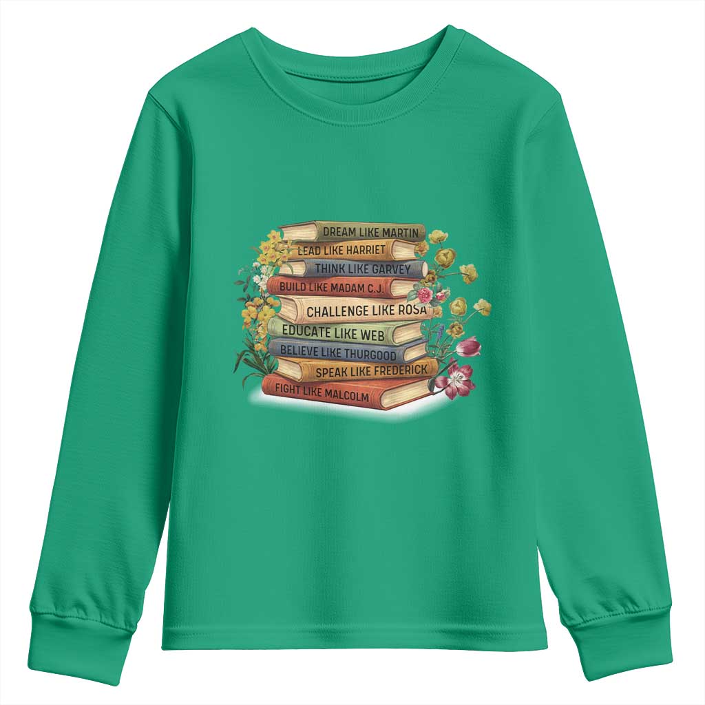 Black History Leaders Book Youth Sweatshirt African American Teachers TS12 Irish Green Print Your Wear