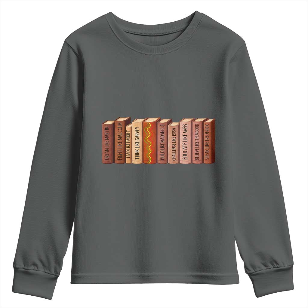 African American Teachers Gift Youth Sweatshirt Black History Leaders Book TS12 Dark Heather Print Your Wear