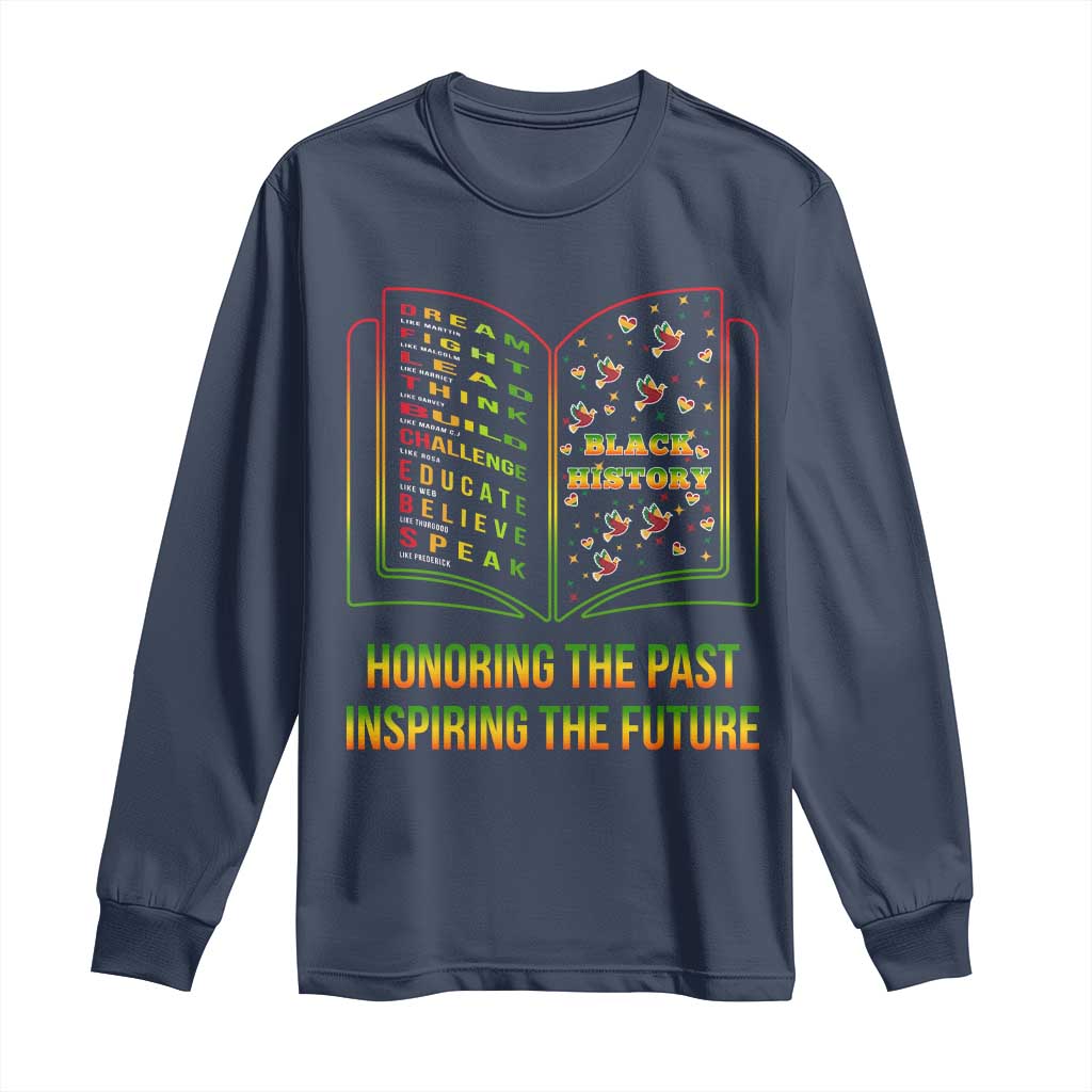 Black History Leaders Book Long Sleeve Shirt African American History For Teachers TS12 Navy Print Your Wear