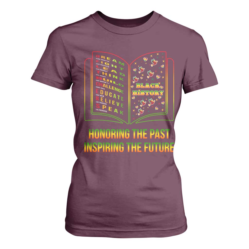 Black History Leaders Book T Shirt For Women African American History For Teachers TS12 Maroon Print Your Wear