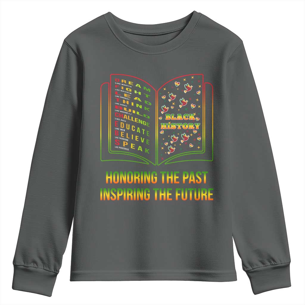 Black History Leaders Book Youth Sweatshirt African American History For Teachers TS12 Dark Heather Print Your Wear