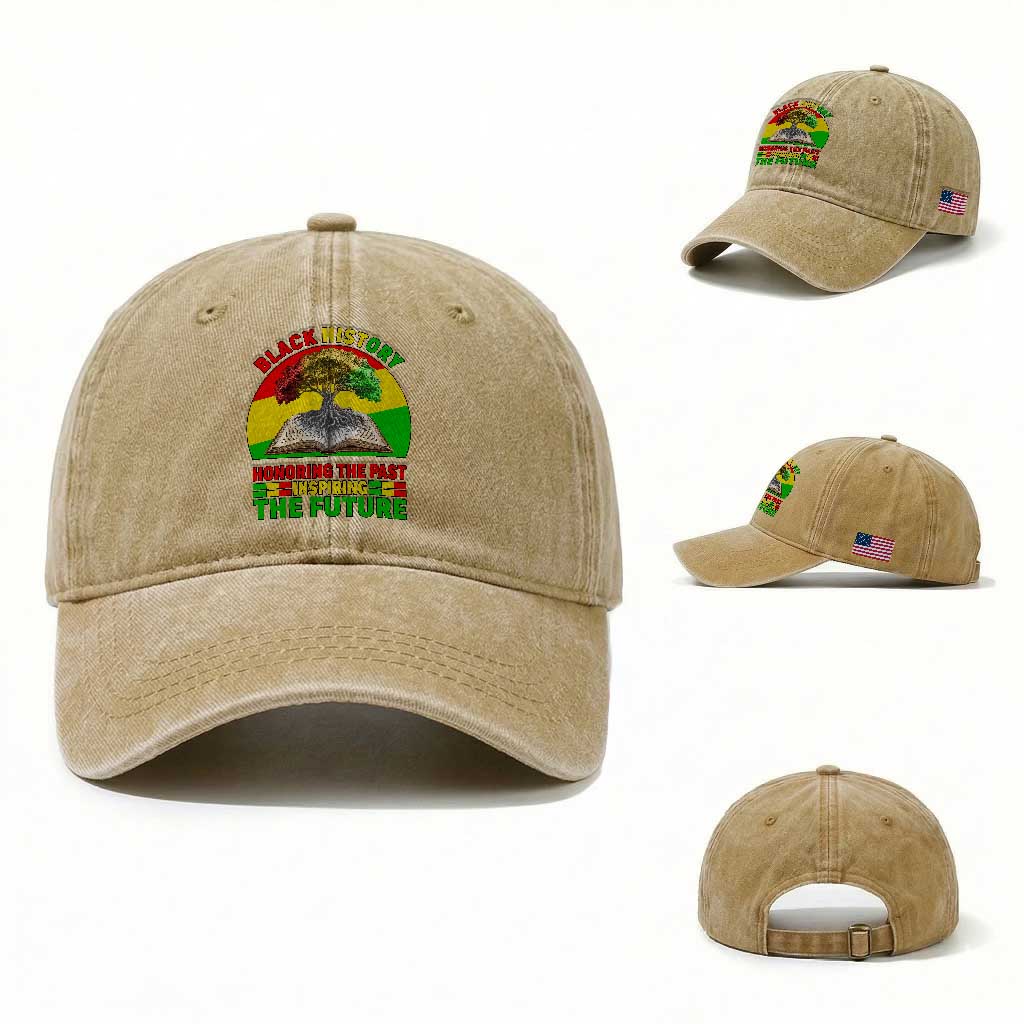 Black History Honoring The Past Inspiring The Future Washed Cotton Baseball Cap African American Pride TS12 Washed Cap Universal Fit Khaki Print Your Wear