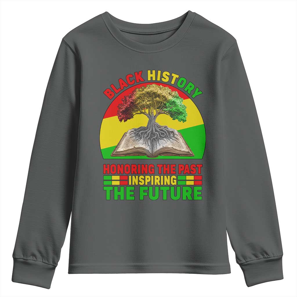 Black History Honoring The Past Inspiring The Future Youth Sweatshirt African American Pride TS12 Dark Heather Print Your Wear
