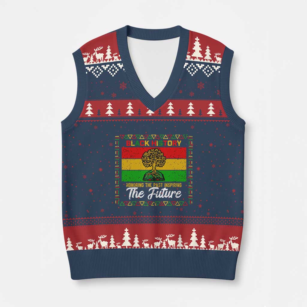 Black History Month V-Neck Knit Sweater Vest Honoring The Past Inspiring The Future TS12 Navy Red Print Your Wear