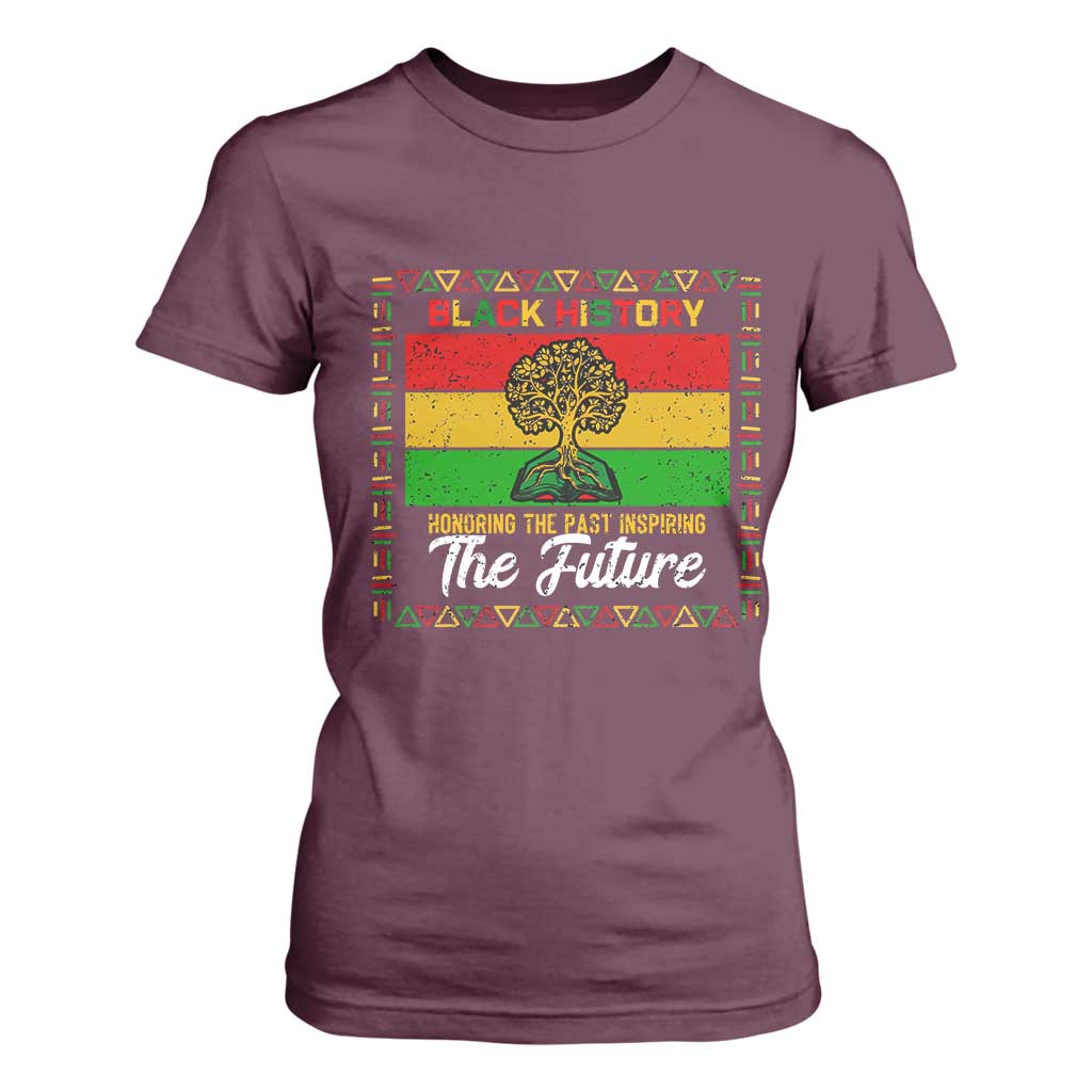 Black History Month T Shirt For Women Honoring The Past Inspiring The Future TS12 Maroon Print Your Wear