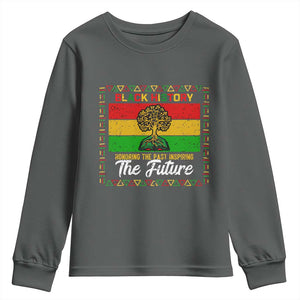 Black History Month Youth Sweatshirt Honoring The Past Inspiring The Future TS12 Dark Heather Print Your Wear