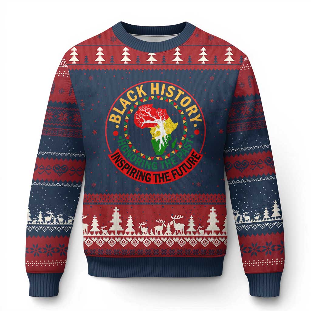 Inspiring The Future Honoring The Past Ugly Christmas Sweater African American Heritage TS12 Navy Red Print Your Wear