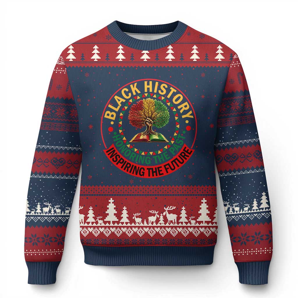 Black History Month Quote Ugly Christmas Sweater Honoring The Past Inspiring The Future Gift TS12 Navy Red Print Your Wear