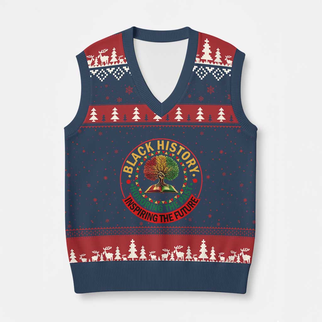 Black History Month Quote V-Neck Knit Sweater Vest Honoring The Past Inspiring The Future Gift TS12 Navy Red Print Your Wear