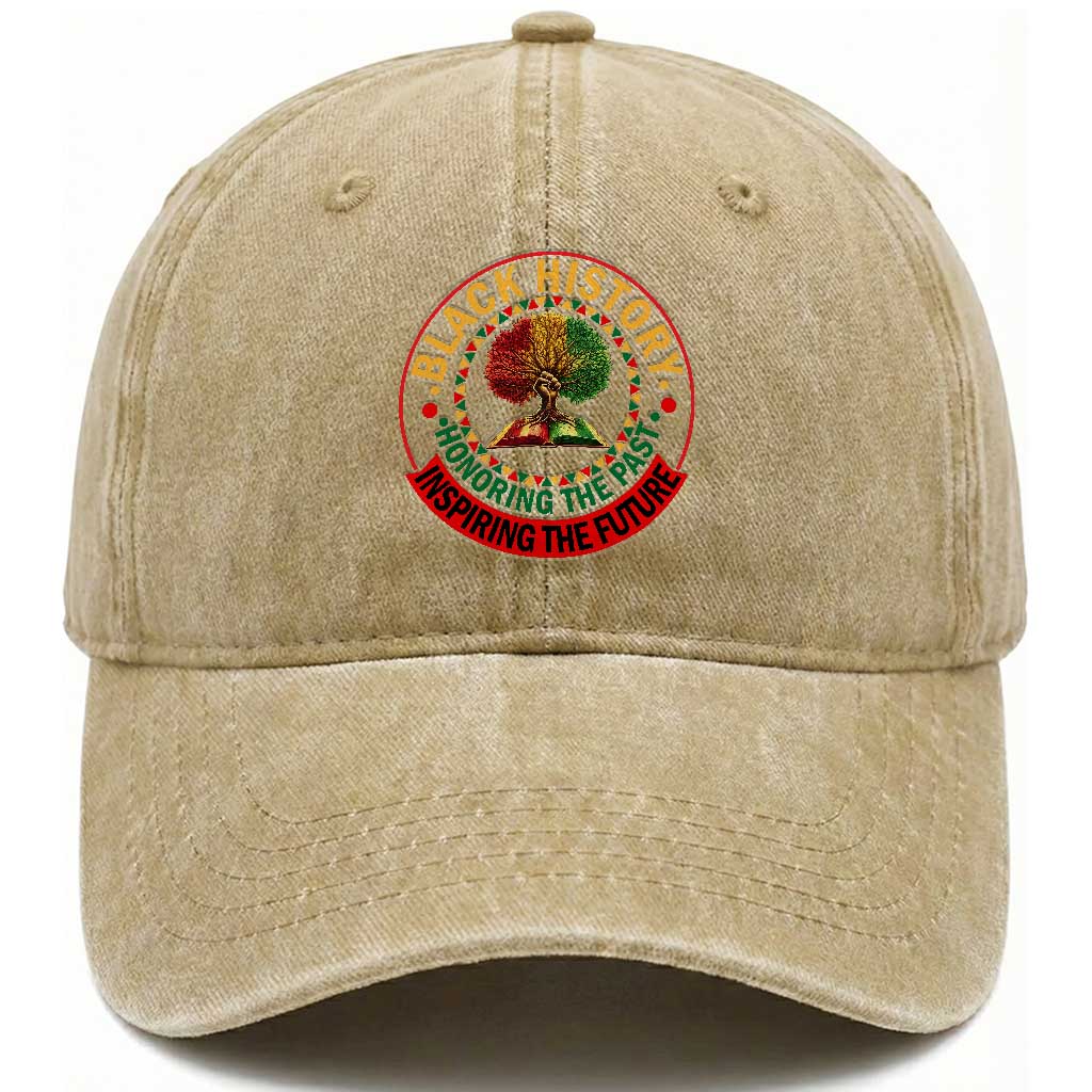 Black History Month Quote Washed Cotton Baseball Cap Honoring The Past Inspiring The Future Gift TS12 Print Your Wear