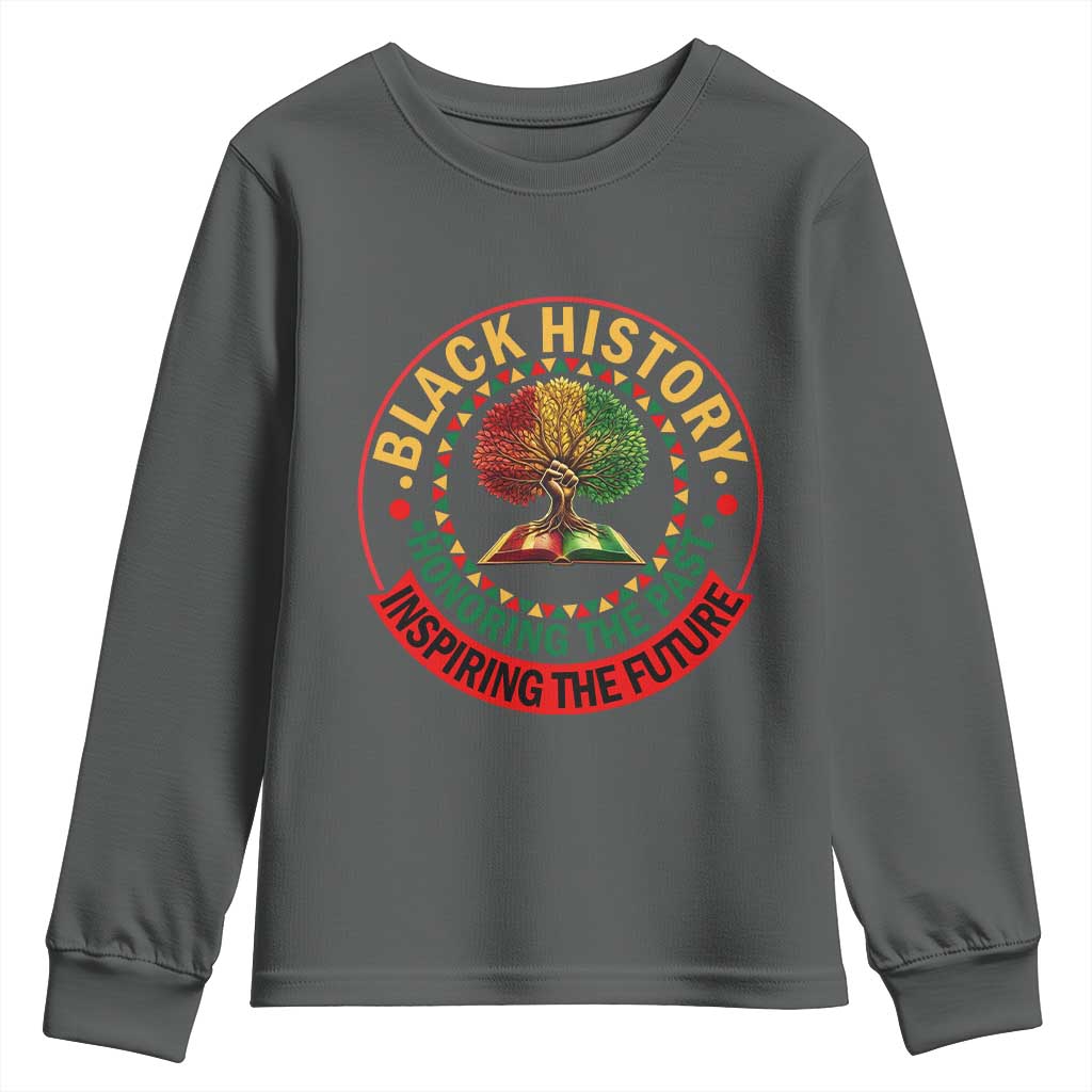 Black History Month Quote Youth Sweatshirt Honoring The Past Inspiring The Future Gift TS12 Dark Heather Print Your Wear