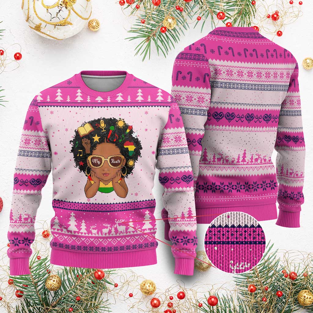 My Roots Black History Culture Pride Ugly Christmas Sweater African American Heritage TS12 Hot Pink Print Your Wear
