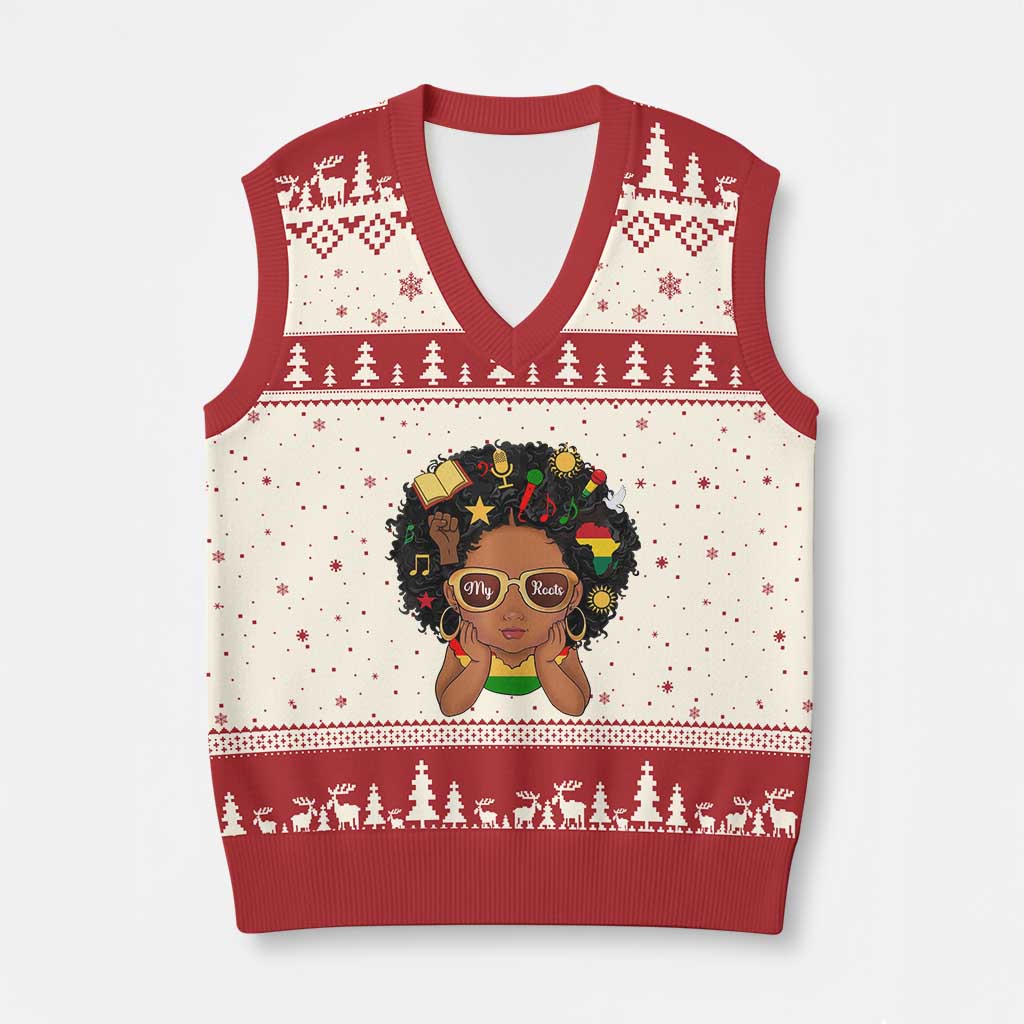 My Roots Black History Culture Pride V-Neck Knit Sweater Vest African American Heritage TS12 Beige Red Print Your Wear