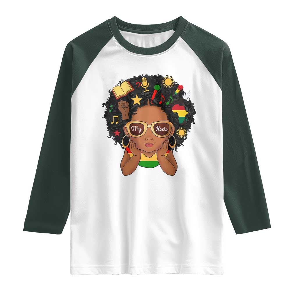 My Roots Black History Culture Pride Raglan Shirt African American Heritage TS12 White Dark Forest Green Print Your Wear
