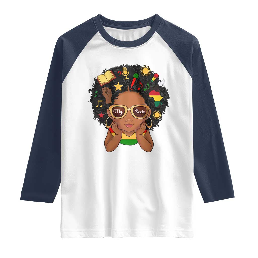 My Roots Black History Culture Pride Raglan Shirt African American Heritage TS12 White Navy Print Your Wear