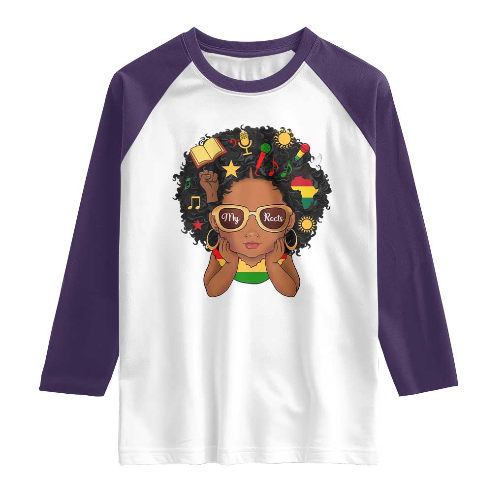 My Roots Black History Culture Pride Raglan Shirt African American Heritage TS12 White Purple Print Your Wear