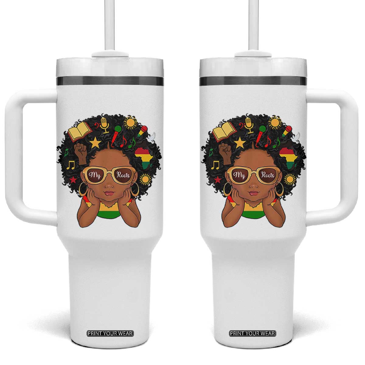 My Roots Black History Culture Pride Tumbler With Handle African American Heritage TS12 One Size: 40 oz White Print Your Wear