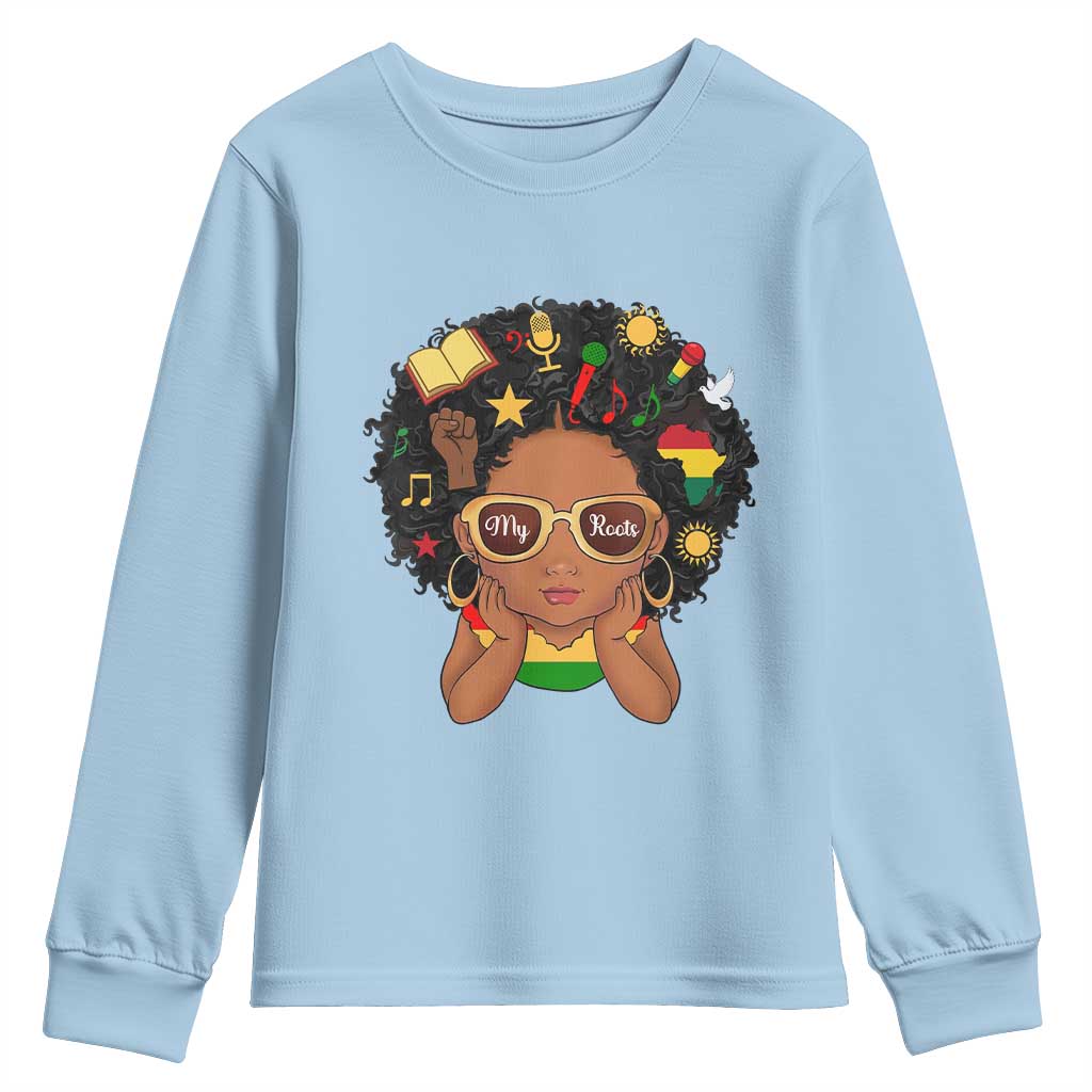 My Roots Black History Culture Pride Youth Sweatshirt African American Heritage TS12 Light Blue Print Your Wear