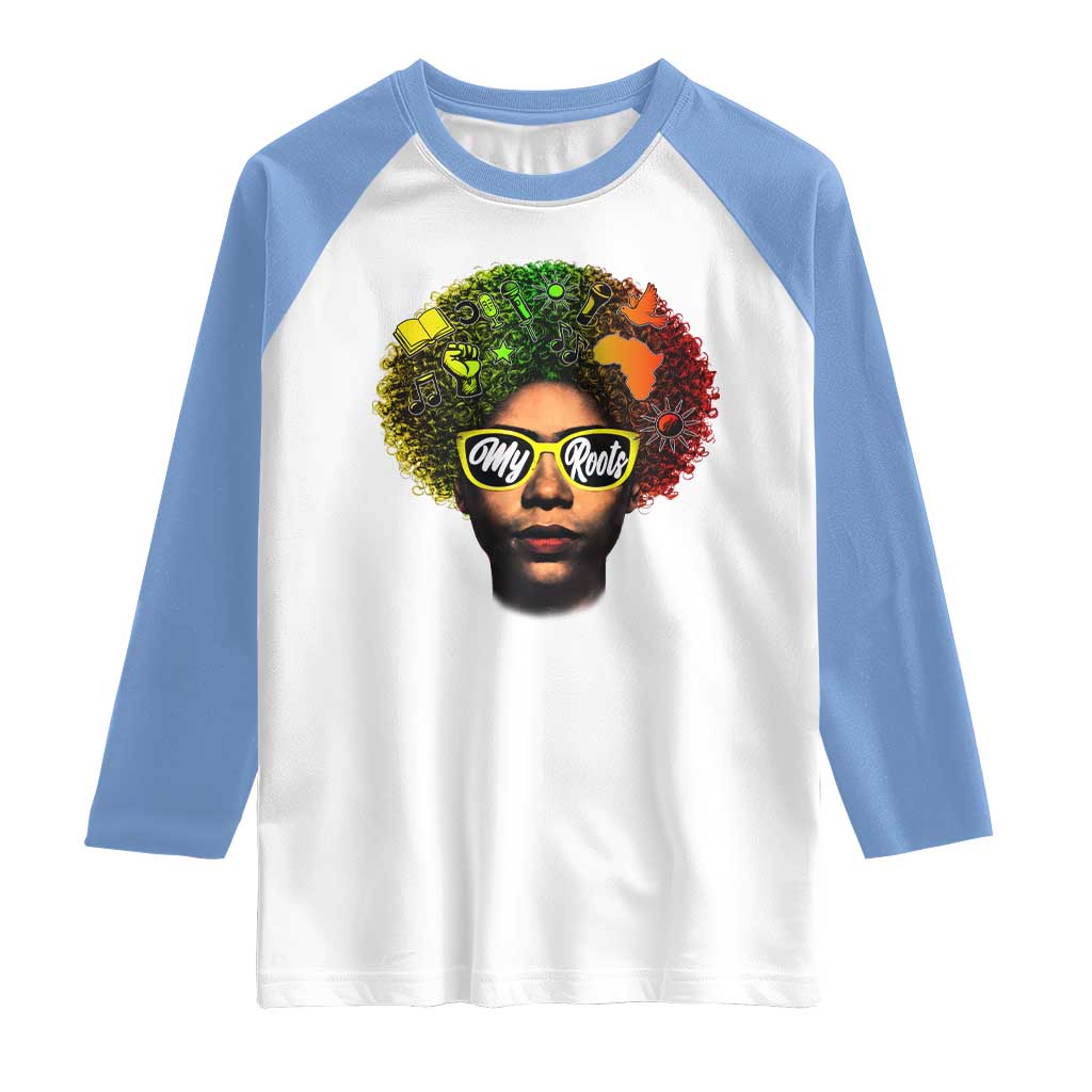 Black History Month Raglan Shirt My Roots African American Pride Gift TS12 White Carolina Blue Print Your Wear