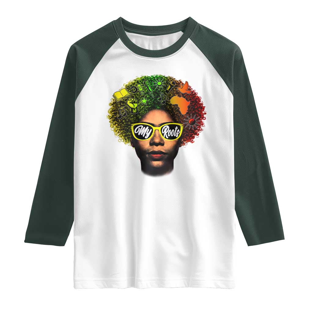 Black History Month Raglan Shirt My Roots African American Pride Gift TS12 White Dark Forest Green Print Your Wear