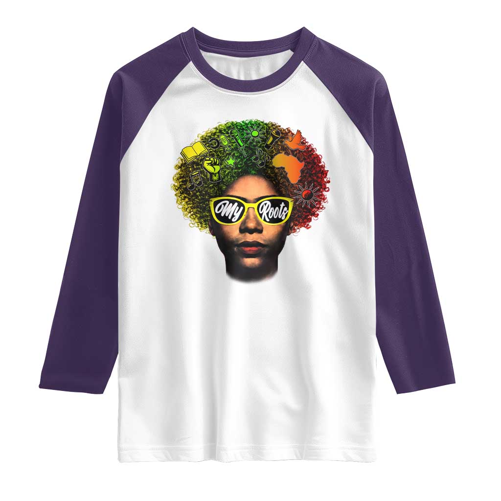 Black History Month Raglan Shirt My Roots African American Pride Gift TS12 White Purple Print Your Wear