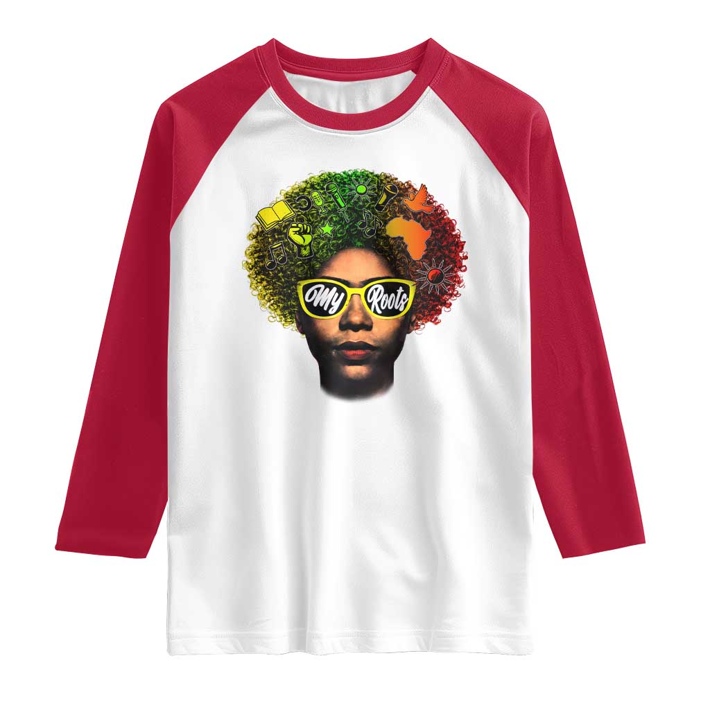 Black History Month Raglan Shirt My Roots African American Pride Gift TS12 White Red Print Your Wear