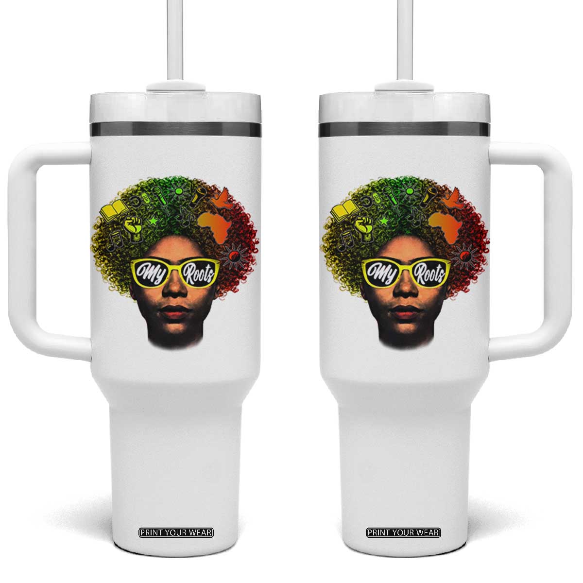 Black History Month Tumbler With Handle My Roots African American Pride Gift TS12 One Size: 40 oz White Print Your Wear