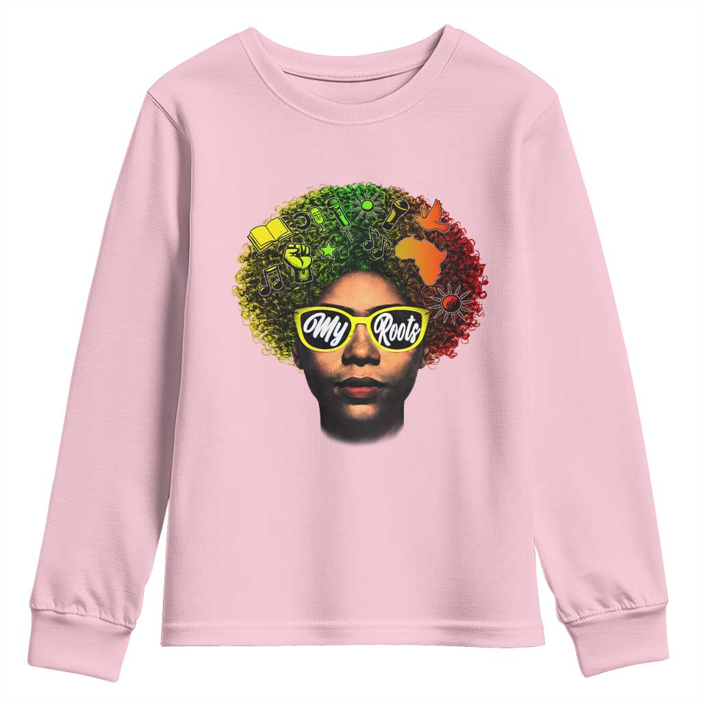Black History Month Youth Sweatshirt My Roots African American Pride Gift TS12 Light Pink Print Your Wear