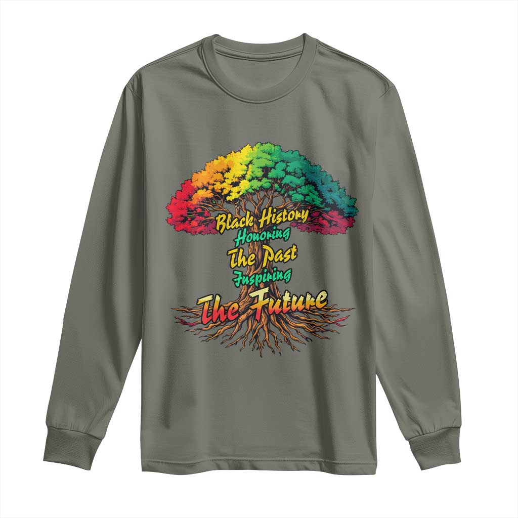 Black History Month Quote Long Sleeve Shirt Inspiring The Future Honoring The Past TS12 Military Green Print Your Wear