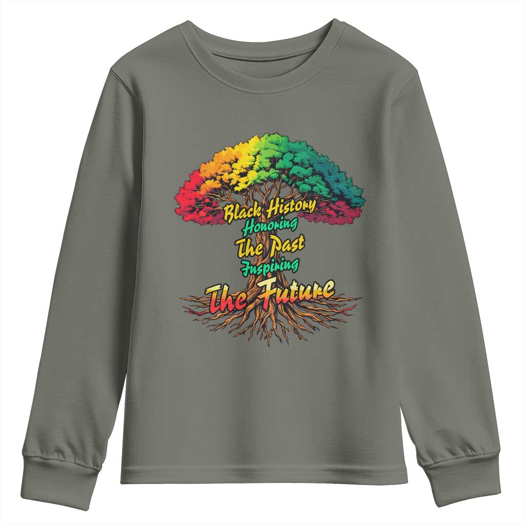 Black History Month Quote Youth Sweatshirt Inspiring The Future Honoring The Past TS12 Military Green Print Your Wear