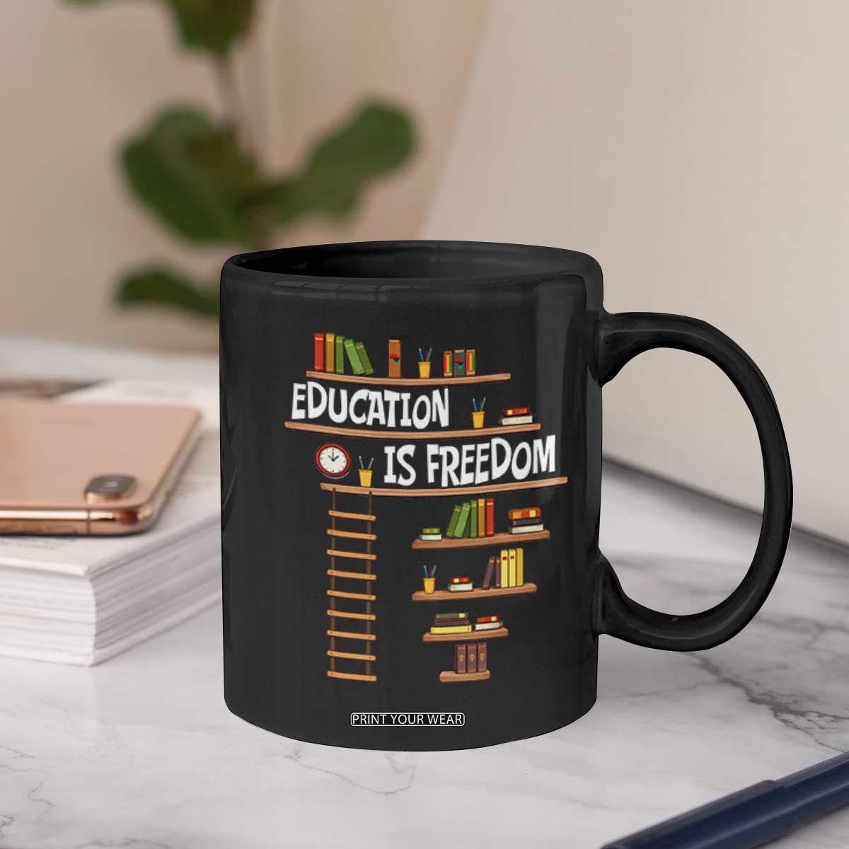 Education Is Freedom Coffee Mug African American History Africa Map Books TS12 Print Your Wear