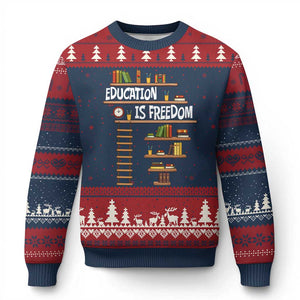 Education Is Freedom Ugly Christmas Sweater African American History Africa Map Books TS12 Navy Red Print Your Wear