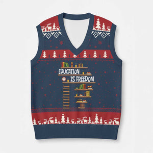 Education Is Freedom V-Neck Knit Sweater Vest African American History Africa Map Books TS12 Navy Red Print Your Wear